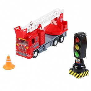 Инерционная пожарная машина, 23 см свет и звук, светофор и знаки (Технопарк, 1749260-R)