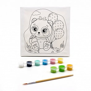 Раскраска на холсте – Панда с шариками, 20 х 20 см (Развивашки, Р3066)