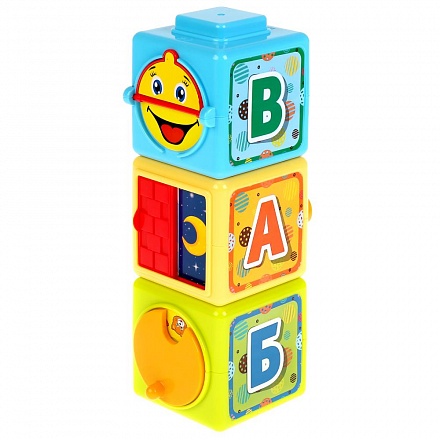Развивающие кубики, 3 штуки, учим цифры и буквы, пищалка, трещотка 