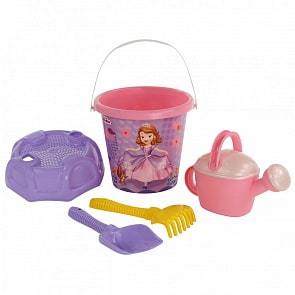 Набор Disney София Прекрасная №3: ведро большое с наклейкой, ситечко большое №3, лопата №6, грабли №6, лейка №8 (Полесье, 67395)