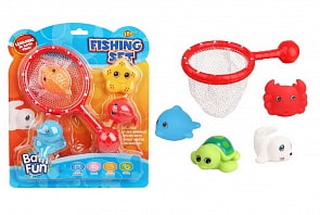 Набор для купания - 4 фигурки морских обитателей с сачком (Junfa, 9011)