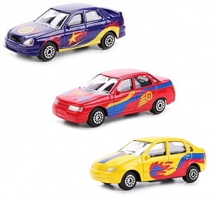Набор из 3 машин - Lada в спорт окрасе, 7,5 см.