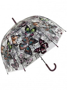 Зонт-трость – Бабочки, прозрачный купол, коричневый (МихиМихи, MM07401)