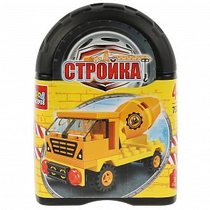 Конструктор Стройка: бетономешалка, 36 деталей в банке (Город мастеров, 7537-BL)
