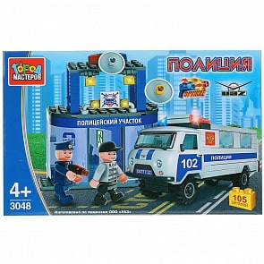 Конструктор Полицейский участок с УАЗом и фигурками, 105 деталей (Город мастеров, SB-3048)