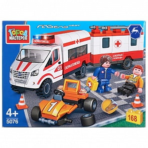 Конструктор Город мастеров – Газель скорая помощь увозит автогонщика, 168 деталей (Город мастеров, 5076-KK)