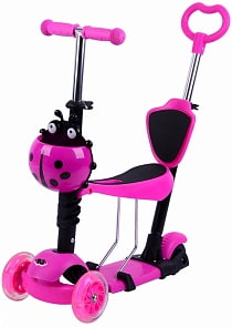 Самокат трехколесный 5-в-1, пластик нейлон, PU колеса со светом, регулируемый алюминиевый руль, розовый (Navigator, Т59521)