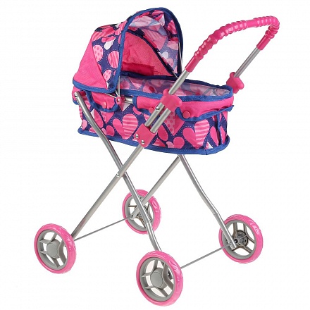Коляска-люлька для кукол складная сердца в пакете 