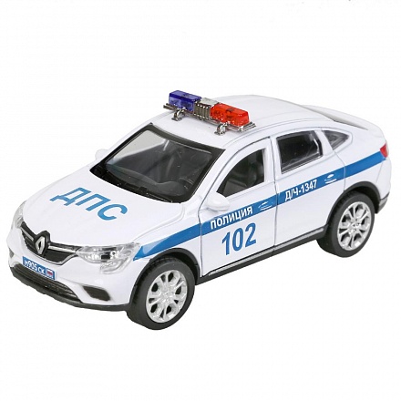 Машина Полиция Renault Arkana 12 см со светом и звуком двери и багажник открываются металлическая 