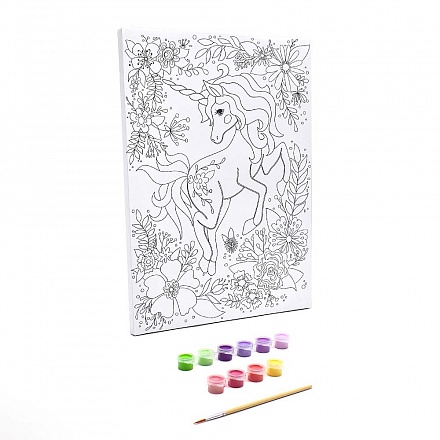 Раскраска на холсте - Единорог в цветах, 40 х 30 см 