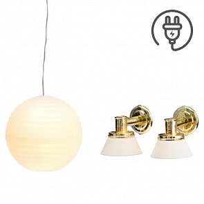 Освещение для домика - Люстра с абажуром из рисовой бумаги и настенные бра (Lundby, LB_60604400)