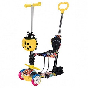 Самокат 3-х колесный 3 в 1 - Next, желтый, управление наклоном, со светящимися PU колесами (Next, K005B-YELLOWsim)