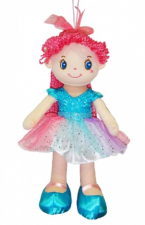 Кукла с розовыми волосами в голубой пачке, мягконабивная, 20 см 