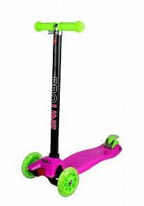Трехколесный самокат - ProLine GT9436, светящиеся колеса 12 и 8 см, розово-салатовый (ProLine, 1017305)