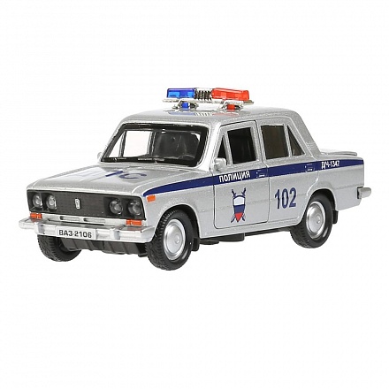 Модель – Ваз-2106 жигули полиция, инерционная, серебристый, 12 см 