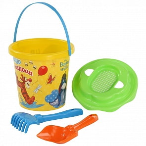Набор Disney - Винни и его друзья №11: ведро с наклейкой, ситечко Солнышко, лопатка №5, грабельки №5 (Полесье, 65629) (ассортимент)