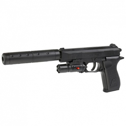 Пистолет K2119-D с лазерным прицелом, глушителем и пульками 