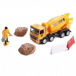 Набор Стройтехника: бетономешалка 13 см, фигурка, знаки (Технопарк, U1408A-1)