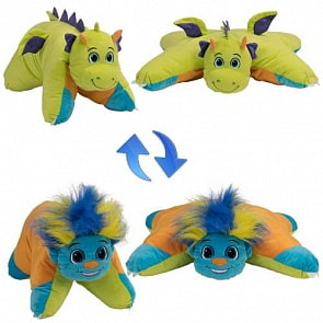 Плюшевая подушка Вывернушка 2в1 Разноцветный Тролль - Салатовый Дракон (1toy, Т12044)