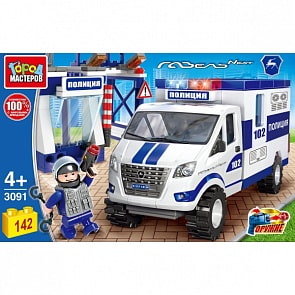 Конструктор - Полицейский участок с газелью, с фигуркой, 142 деталей (Город мастеров, 3091-KK)