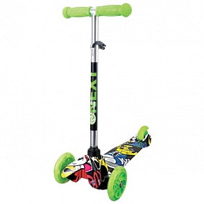 Самокат 3-колесный, регулируемая рулевая стойка, светящиеся колеса 120 и 76 мм., управление наклоном, цвет – зелёный (GT-4105P-GREENsim)