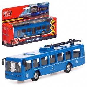 Троллейбус, 16,5 см, открываются двери, инерционный (Технопарк, SB-16-65-BL-WB)