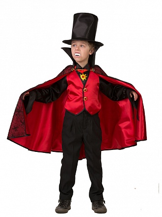 Карнавальный костюм для мальчиков – Дракула, красный, сорочка, жилет, плащ, шляпа, размер 116-60 