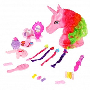 Голова-манекен Единорог 25 см с цветной гривой и 20 аксессуаров (Карапуз, FY624708-RU)