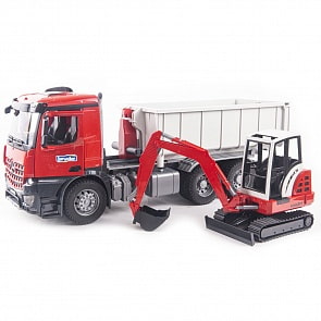 Самосвал Mercedes-Benz с мини экскаватором Schaeff HR16 (Bruder, 03-624)