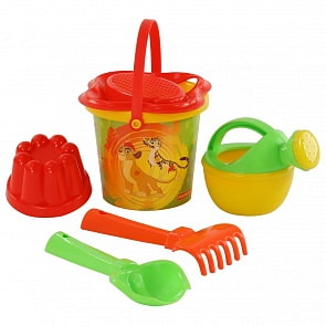 Набор для игр в песке Disney - Хранитель Лев №3: ведро, ситечко-цветок, совок, грабельки, формочка, лейка (Полесье, 66657) (ассортимент)