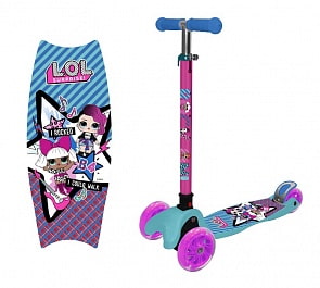 Самокат трехколесный из серии Lol управляется наклоном, полиуретановые светящиеся колеса 120 и 80 мм. (1toy, Т14760)