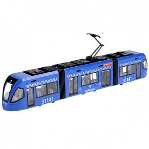 Трамвай 45 см со светом и звуком двери открываются (Технопарк, TRAM-45PL-BU)