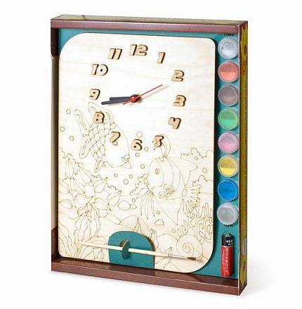 Часы с циферблатом под роспись – Рыбки, с красками 