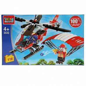 Конструктор Город Мастеров - Пожарный вертолет с парашютистом, 118 деталей (Город Мастеров, 3542-LL)