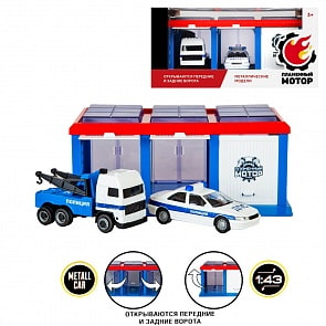 Игровой набор Гараж - Полиция ДПС, 1:43, 2 машинки (Пламенный мотор, 870273)