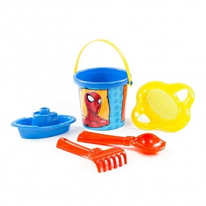 Набор Marvel Человек-Паук №3: Ведро, Ситечко-Цветок, Совок №2, Грабельки №2, Кораблик (Полесье, 66688)