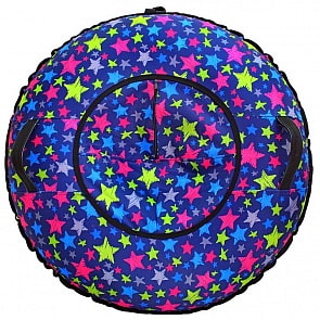 Санки надувные Тюбинг - Звёзды разноцветные, автокамера, диаметр 100 см. (RT, 7025rt)