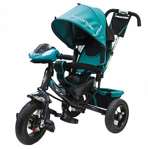 Велосипед 3-колесный Ltsport, с резиновыми надувными колесами 12 и 10 дюймов, регулируемая спинка, светомузыкальная панель, цвет – бирюзово/черный (Lexus Trike, 950M2S-N1210-TURQsim)
