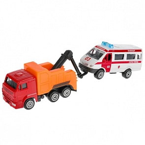 Набор Эвакуатор КамАЗ и Скорая помощь ГАЗель 7,5 см металлическая (Технопарк, SB-17-46+GAZEL-WB)