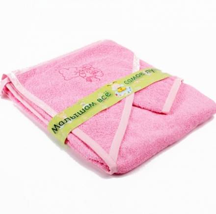 Пеленка-полотенце для купания с варежкой, розовая 