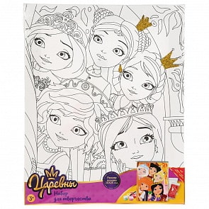 Набор для творчества Холст для росписи Царевны. В школе волшебства, с глиттером, 6 красок и кисть, 20 х 25 см (MultiArt, 26740-TSR)