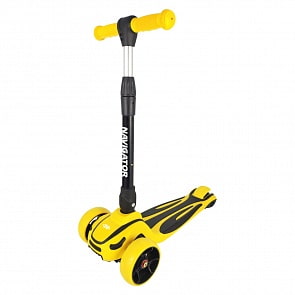 Самокат Navigator 3-колесный желтый, складной, управление наклоном, PU светящиеся колеса 2х120мм/80мм, алюминий, регулируемый руль (1toy, Т17064)