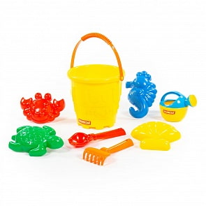 Набор №530: ведро-замок большое, совок №2, грабельки №2, 4 формочки, лейка малая №3 (Полесье, 51837)