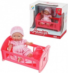 Пупс 12 см в кроватке, 4 предмета (Наша Игрушка, 66803A)