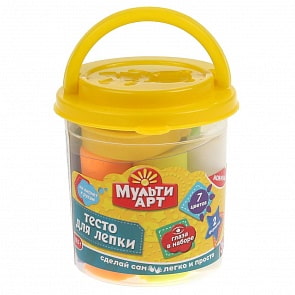 Тесто для лепки 7 цветов 155 гр + 2 формочки, в ведре (MultiArt, S1557PD-PD) (ассортимент)