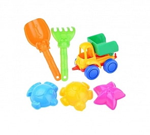 Набор для песка №41: самосвал Нордик, совок Собачка, грабли Котенок и формочки Морские 3 шт. (Нордпласт, Н-431741-no)