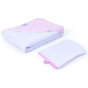 Полотенце с уголком и варежкой Nuovita Grazia 100x100 махра/плюш-клетка, бело-розовый / bianco-rosa (Nuovita, NUO-DPOL_1619)