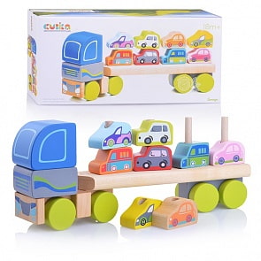 Грузовик-конструктор деревянный с машинками - LM-12, 12 деталей (Cubika, 13418)