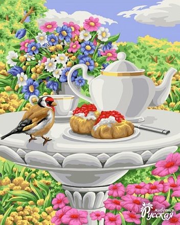 Рисование по номерам на холсте - Чай в цветочном саду, размер 40 х 50 