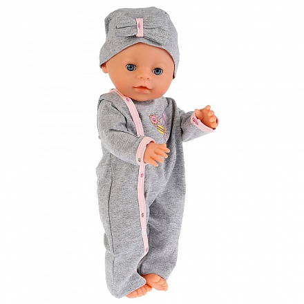 Одежда для кукол 40-42 см – Серый комбинезон с шапкой 
